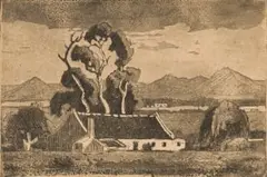 Jacobus Hendrik Pierneef, Farm House with Blue Gums, aquatint on paper
