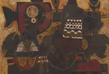 Lucky Sibiya, Abstract in Orange and Brown, painted and incised wood panel