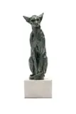 Dylan Lewis, Sitting Oriental Cat I (S101), bronze with a green patina, on a marble base