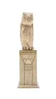 Joss Nell, Eagle Owl, carved whale bone, on a wooden plinth