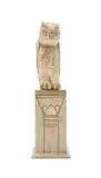 Joss Nell, Eagle Owl, carved whale bone, on a wooden plinth