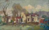 Houses and Trees by Gregoire Boonzaier, oil on wood panel, sold May 2023