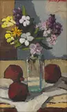 David Botha, Still Life with Flowers and Pomegranates, oil on canvas and board