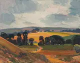 Piet van Heerden, Landscape with Road, oil on wood panel