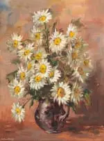 Johannes Oldert, Daisies in a Jug, oil on board