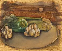 Still Life with Green Pepper by Ernst de Jong, oil and gold leaf on board, offered May 2023