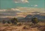 Trees with Distant Mountains by Otto Klar, oil on board, sold May 2023