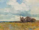 Landscape with Cattle by Errol Boyley, oil on board, sold May 2023
