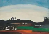 Pranas Domšaitis, Houses in a Landscape, oil on board