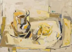 Nel Erasmus, Still Life with Yellow Jug, oil on board
