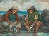 Amos Langdown, Cleaning Fish, oil on canvas laid down on board