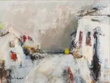 Sand-Storm; Fishing Village by Carl Büchner, oil on card, sold May 2023
