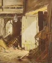 Barn Interior by Gladstone (William Ewart) Solomon, oil on canvas, sold May 2023