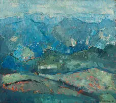 Alice Goldin, Mountain Landscape, oil on board