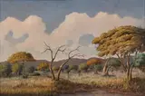 Simon Moroke Lekgetho, Landscape with Trees, oil on canvas laid down on board