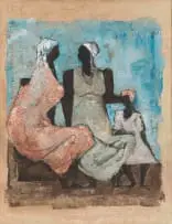 Ernest Ullmann, Three Figures, oil on card
