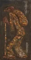 Lucas Sithole, Walking Figure, mixed media on board