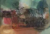 Louis Maqhubela, Abstract Composition with a Figure, pastel on paper