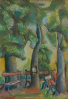 Cecily Sash, Park Benches, pastel on card