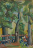 Cecily Sash, Park Benches, pastel on card