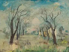 George Enslin, Winter Landscape with Trees, oil on board