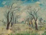 George Enslin, Winter Landscape with Trees, oil on board