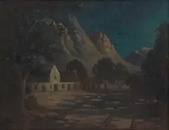 Leo François, Cape Dutch House at Night, oil on canvas laid down on board