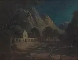 Leo François, Cape Dutch House at Night, oil on canvas laid down on board