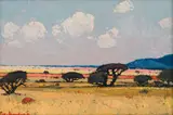 Piet van Heerden, Bushveld Landscape with Trees, oil on canvas laid down on board