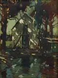 Sydney Carter, Barn and Pond, oil on canvas