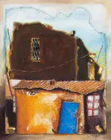 Kagiso Patrick Mautloa, Township Scene, mixed media on wood panel