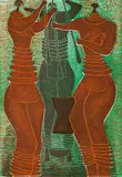 Lucky Sibiya, Three Women, woodcut on paper