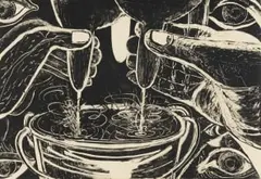 Kgomo Ya Lefisa Regama Re Lebelela Tsela (Something Which is Not Yours Can be Taken Back by the Owner at Anytime) by Elza Botha, lithograph on paper, sold May 2023