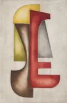 Abstract with Red, Grey and Yellow Forms by Hannes Harrs, colour etching on paper, sold May 2023