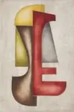 Hannes Harrs, Abstract with Red, Grey and Yellow Forms, colour etching on paper