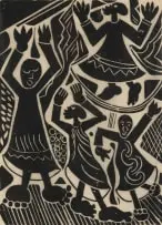 David Phoshoko, Tribal Dance, linocut on paper