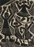 David Phoshoko, Tribal Dance, linocut on paper