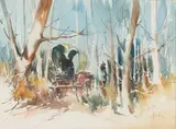 Wallace Hugh Hulley, Wagon and Trees, watercolour on paper