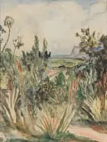 Landscape by Maud Sumner, watercolour on paper, sold May 2023