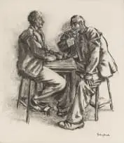 Sidney Beck, Seated Men, charcoal on paper