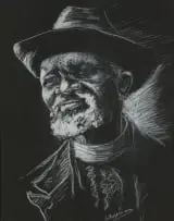 Taffy (Matthew) Whippman, Portrait of a Man with Hat, chalk pastel on paper