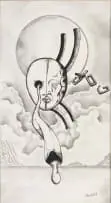 Fikile Magadlela, Moon and Figures, ink and pencil on paper