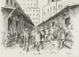 Sidney Beck, Street Market, charcoal on paper