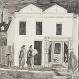 Fred Page, Figures and House, pencil on paper