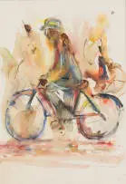 Eli Kobeli, Cyclist, watercolour on paper