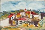 Louis Maqhubela, Houses, watercolour on card