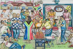 Thomas Motswai, A New South African Township at Pimville, pastel on paper