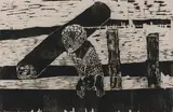 Cyprian Shilakoe, My Childhood Remembrance, woodcut on paper