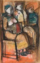 Godfrey Ndaba, Seated Figures, mixed media with pastel on paper