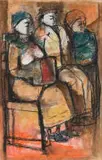 Godfrey Ndaba, Seated Figures, mixed media with pastel on paper